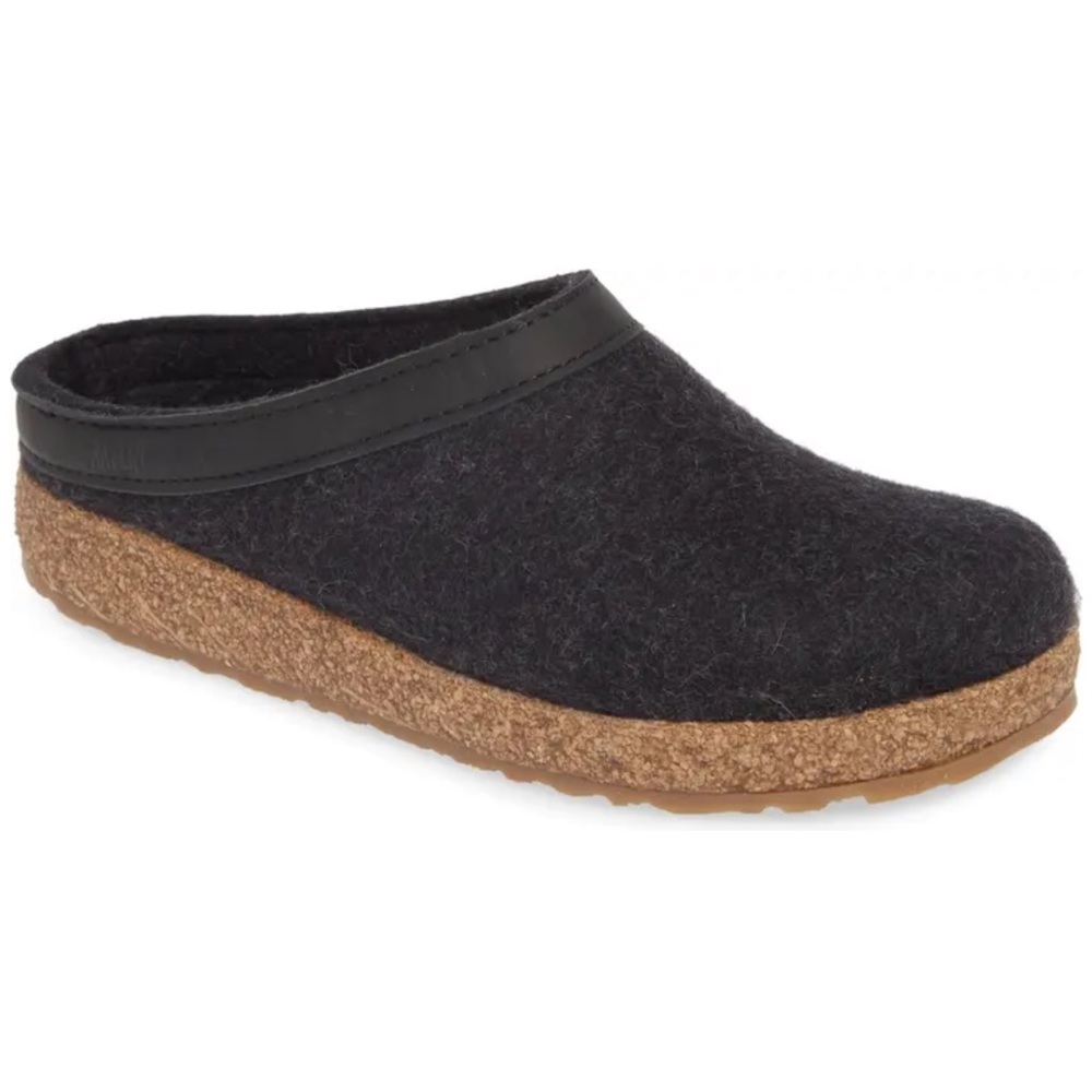 Nordstrom $150 Haflinger GZL Leather Trim Grizzly Slipper Clog Charcoal sz 38